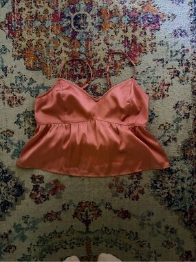 Hollister Coral Satin Peplum Cami